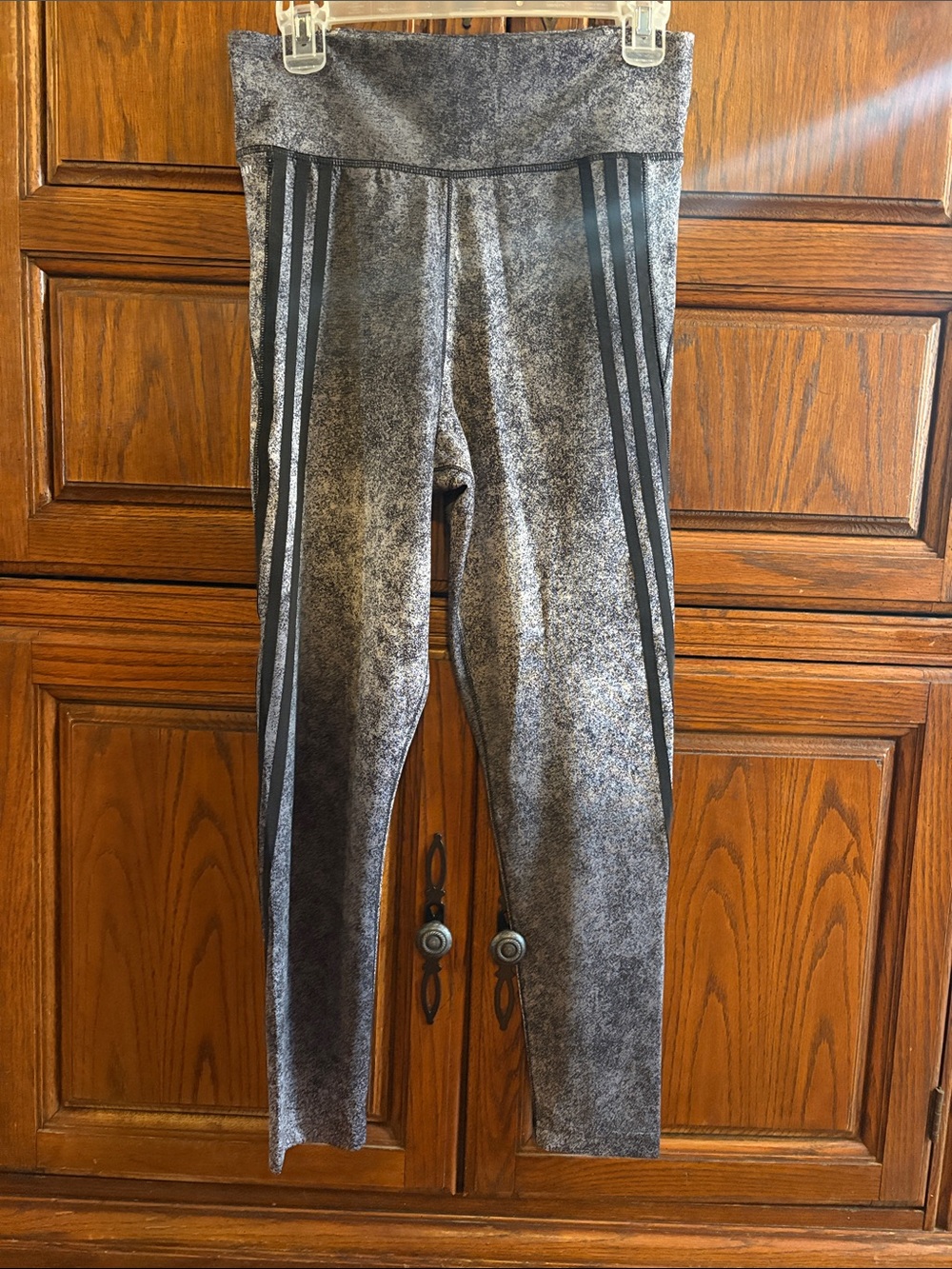adidas Gray Heather Leggings with Black Side Stripes